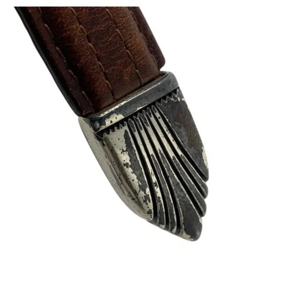 Tony Lama Belt 36 Brown Leather Braided Woven Silver Buckle Western Model 7317L